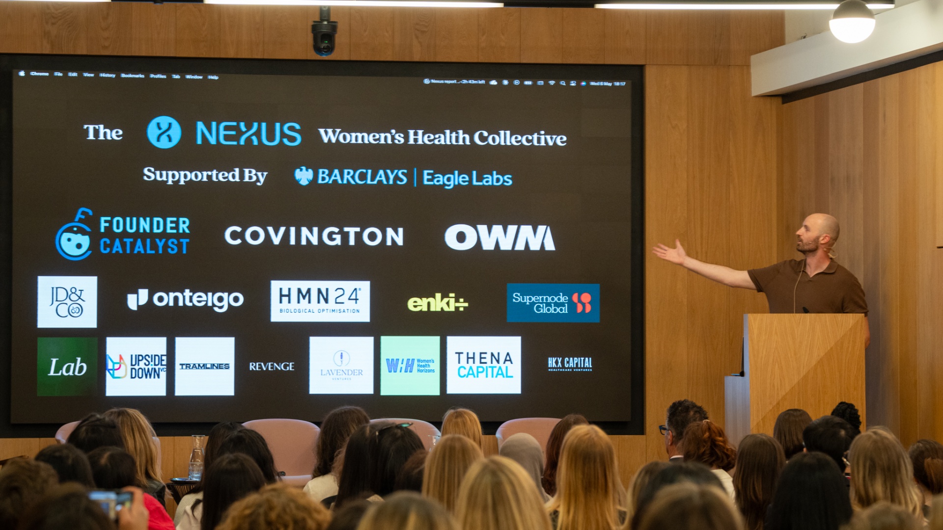 The Nexus Women's Health Collective announced on stage, supported by Barclays Eagle Labs